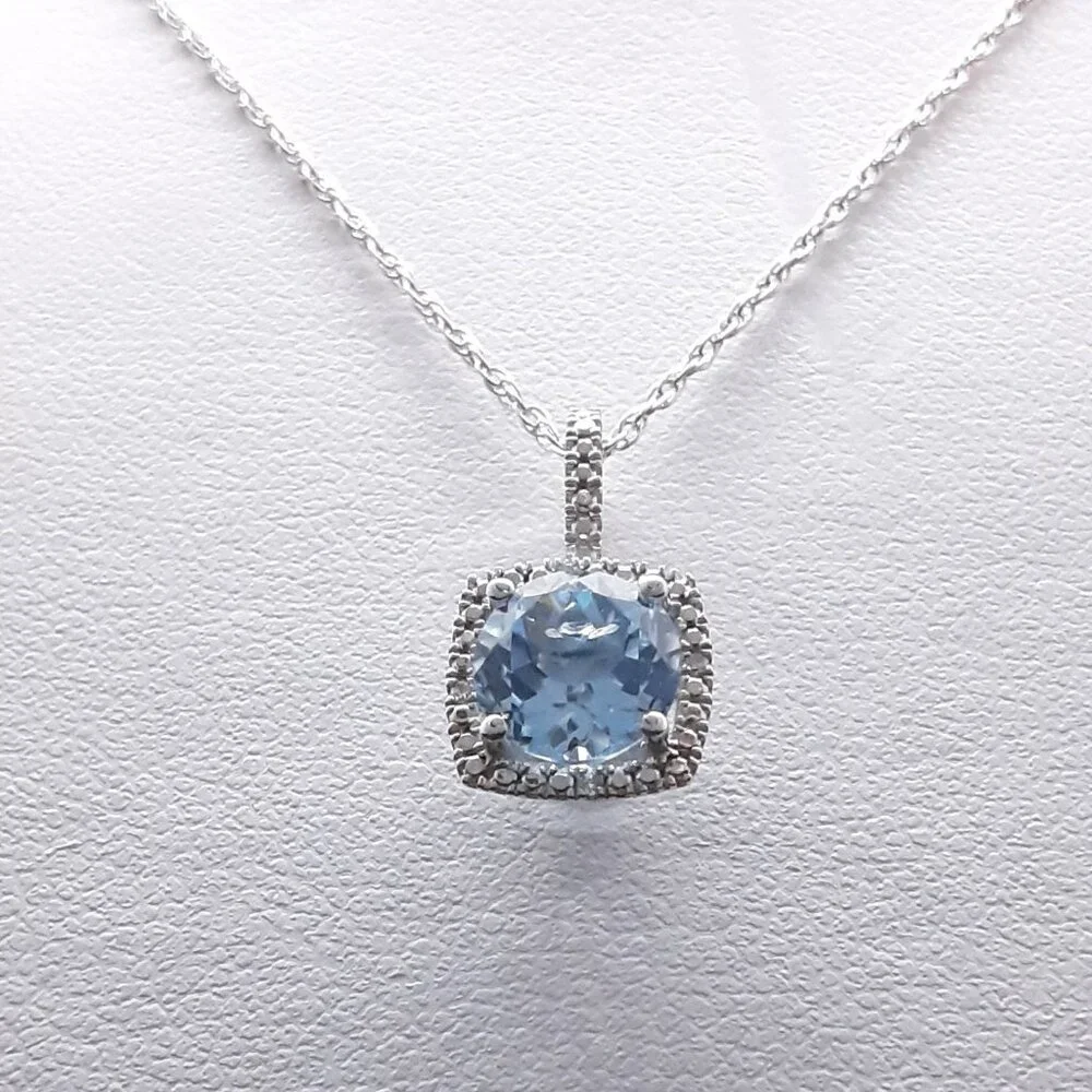 NEW sterling silver blue topaz and cz pendant necklace